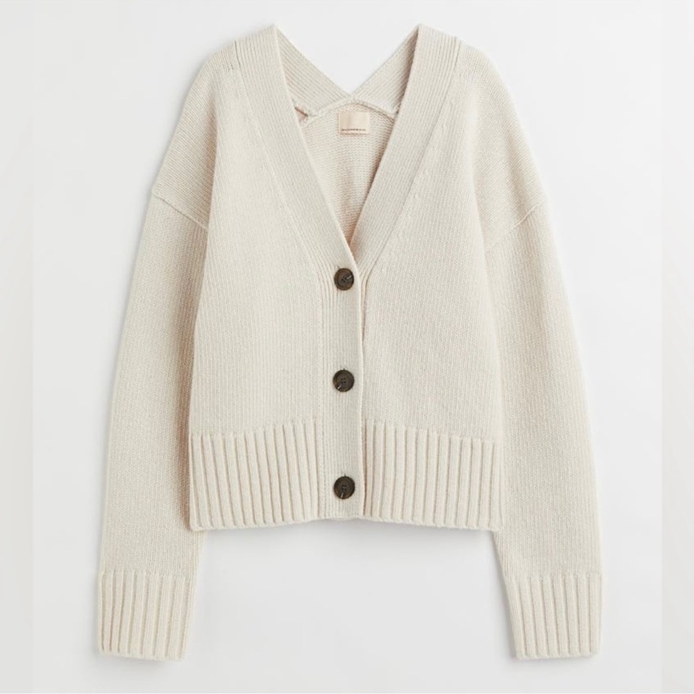 PREMIUM WOOL CASHMERE V NECK BUTTON UP CARDIGAN SWEATER H&M SELECTION Size Large